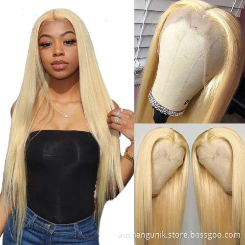 Uniky Pre Plucked Dark Roots 100% Human Hair Straight Ash Blonde 613 Ombre Transparent HD Frontal Full Lace Wig